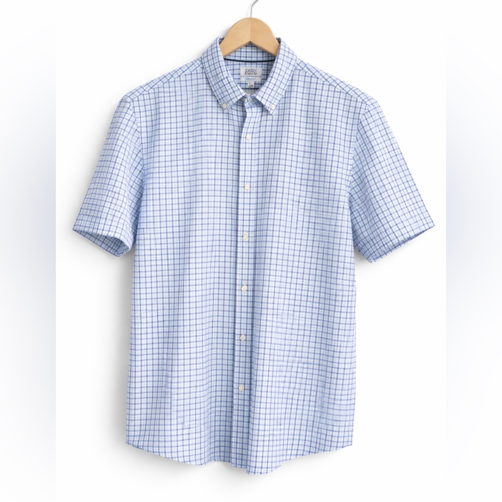 Croft & Barrow Men’s Short Sleeve Button Up Shirt Large Blue Plaid